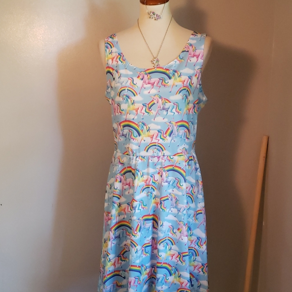 Unicorn Print Sleeveless Dress